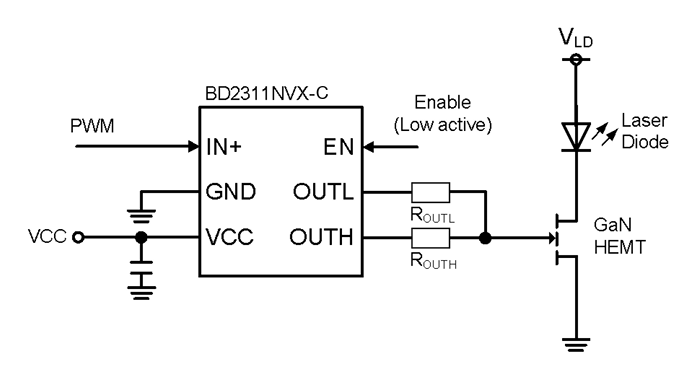 Applikations-Schaltungsdiagramm - ROHM Semiconductor BD2311NVX-C Gate-Treiber für Automobilanwendungen